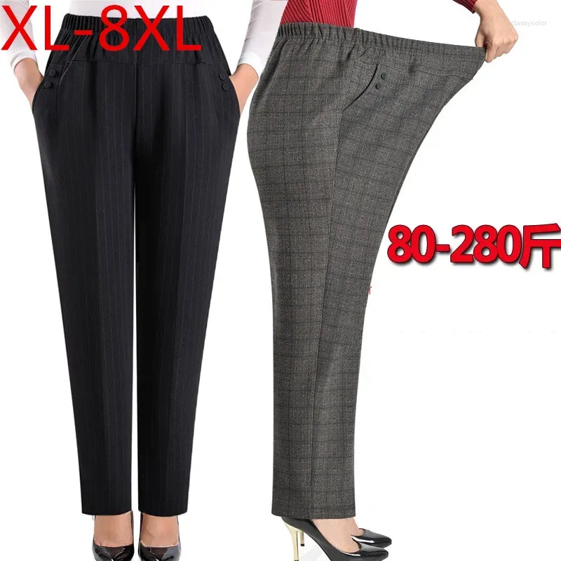 Women's Pants Oversized 8XL Stretch Waist Winter Trousers Middle-aged Clothing Loose Plus Velvet Thick Female Casual Granny