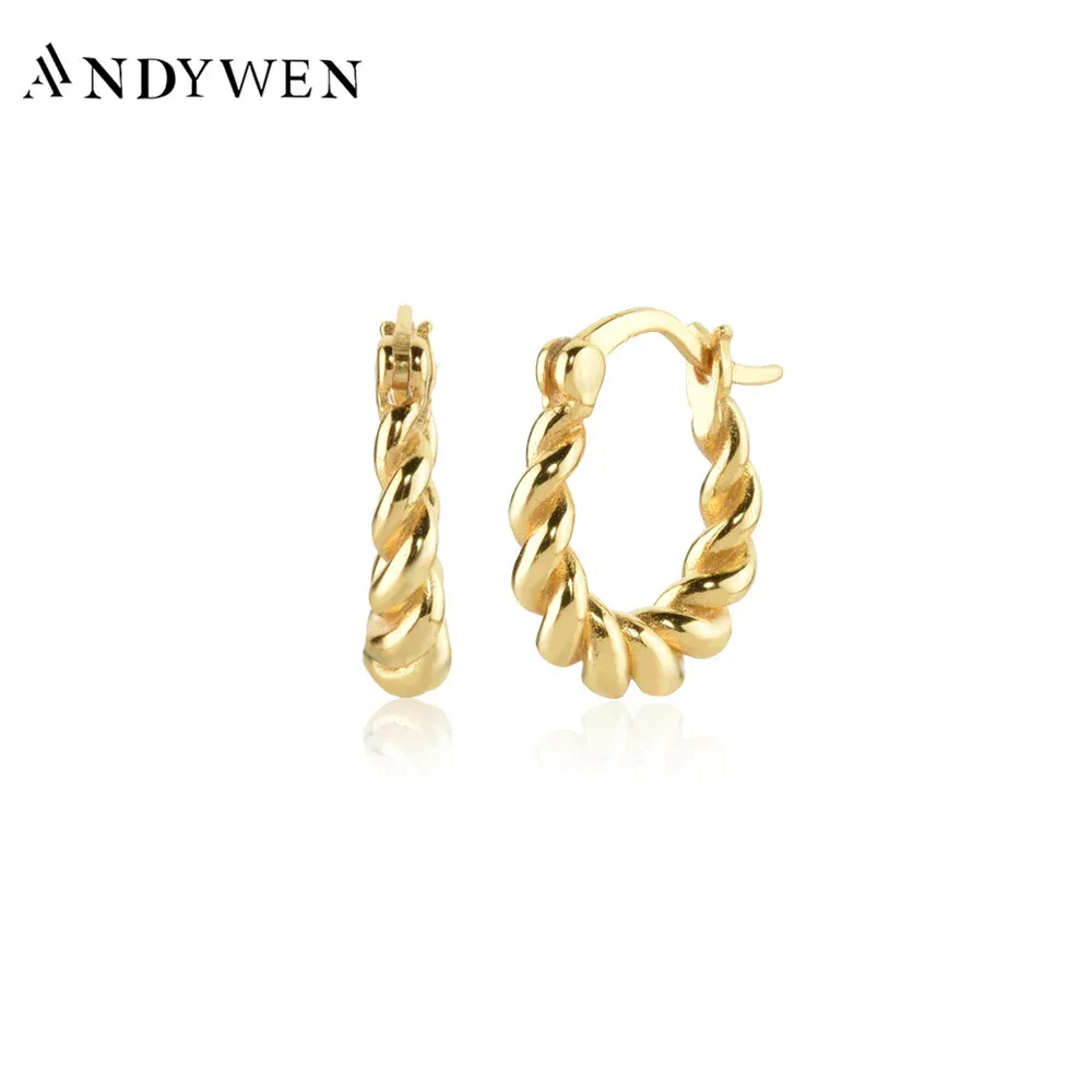 Boucles d'oreilles Andywen 100% 925 STERLING TWIST TWIST OVALS CLIPS COURC COURT PIRCING PENDIENTE LURXE BIJELRES DE LUXE