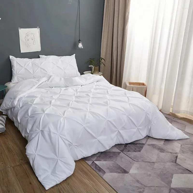 Conjuntos de cama Euro Bed Linens Branco 3D Duvet Cover Set Luxo Pinch Plissado Nórdico 150 Single Quilt com Fronhas