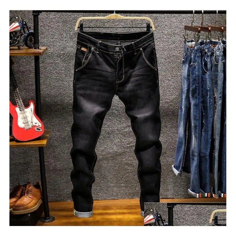 Mens Jeans Fashion Designer Skinny Men Straight Slim Elastic Jean Casual Biker Male Stretch Denim Trouser Classic Pants Drop Delivery Dhrft