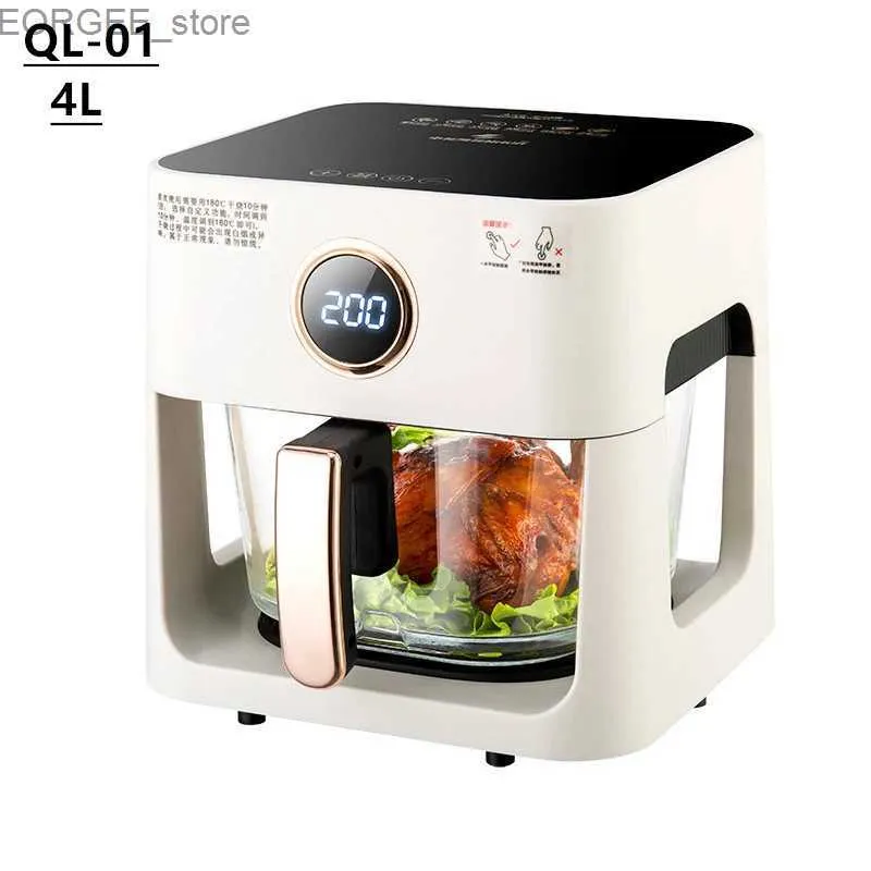 Air Fryers QL-01 1200W Home Air Fry Pan 5L 220V/50Hz Touch Mini Electric Pise för 2-3 personer Synlig Air Fry Pan Y240402