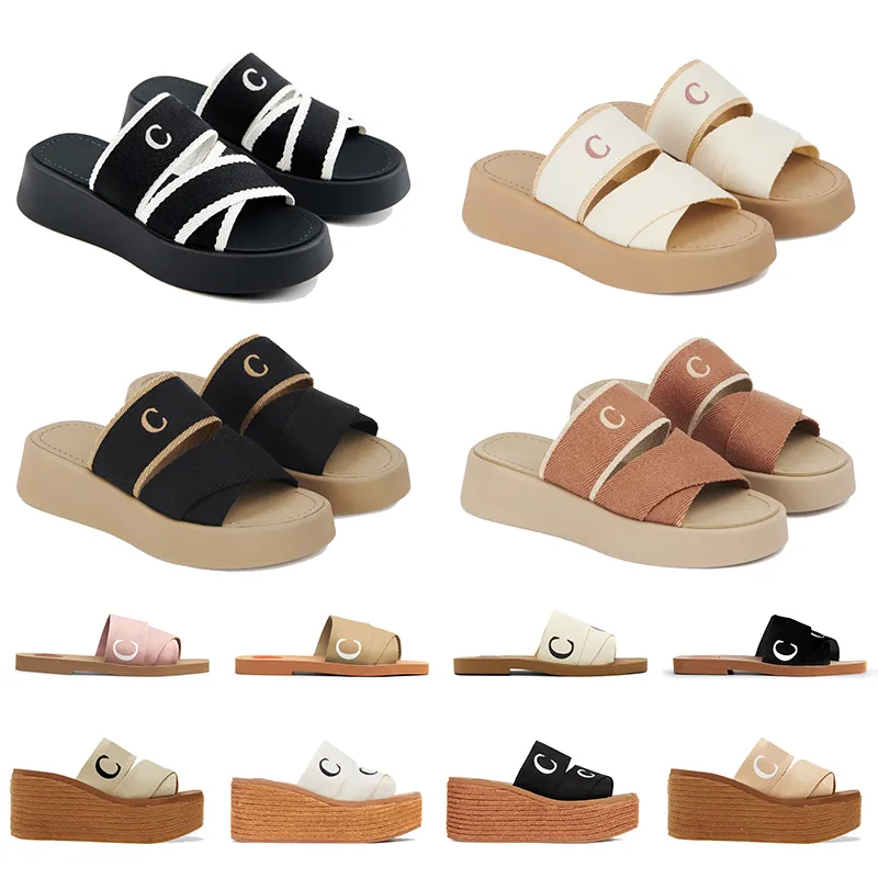 Luxury Platform Sliders Designer Sandals Woody Mule Mila Slippers Flat chloeslide Wedge Espadrille Linen Pink Slides Sandale【code ：L】Loafers Shoes