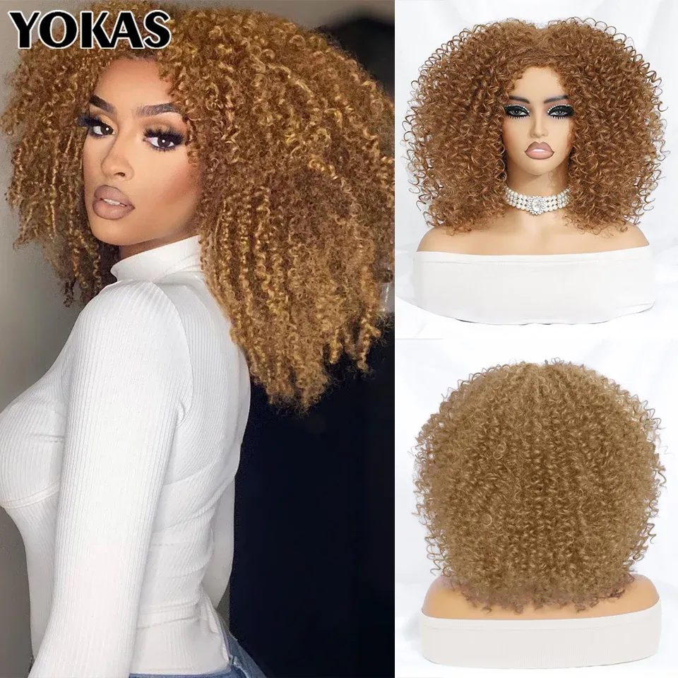 Wigs 14 Inch Synthetic Short Kinky Curly Wig for African Women High Temperature Fiber Short Black Kinky Glueless Wigs for Afro Female
