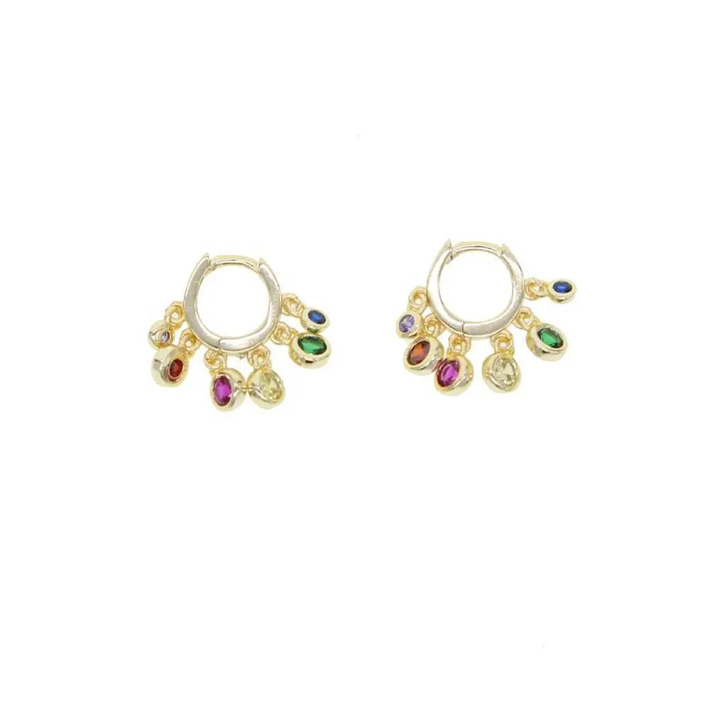 Stud 2024 Rainbow Cz Dangle Charm Boucle d'oreille Couleur Or Variou Couleur 3A Zirconia Round Dot Elegance Mode Femmes Mini Boucle d'oreille Bijoux Q240402