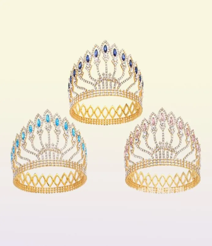 Luxuriöse funkelnde Kristall-Barock-Königin-König-Hochzeits-Tiara, Krone, Festzug, Abschlussball, Diadem, Kopfschmuck, Braut-Haarschmuck, Zubehör Y8069957