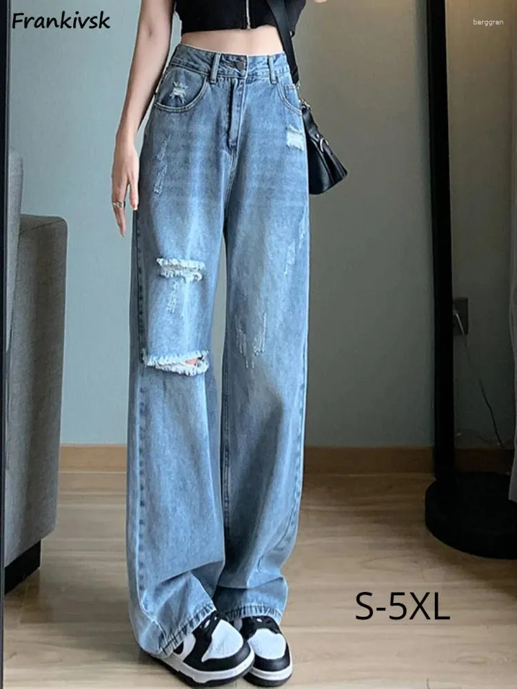 Женские джинсы с дырками, женские корейские стильные отбеленные летние рваные джинсы с высокой талией, свободные, удобные, модные, повседневные, уличная одежда, универсальная