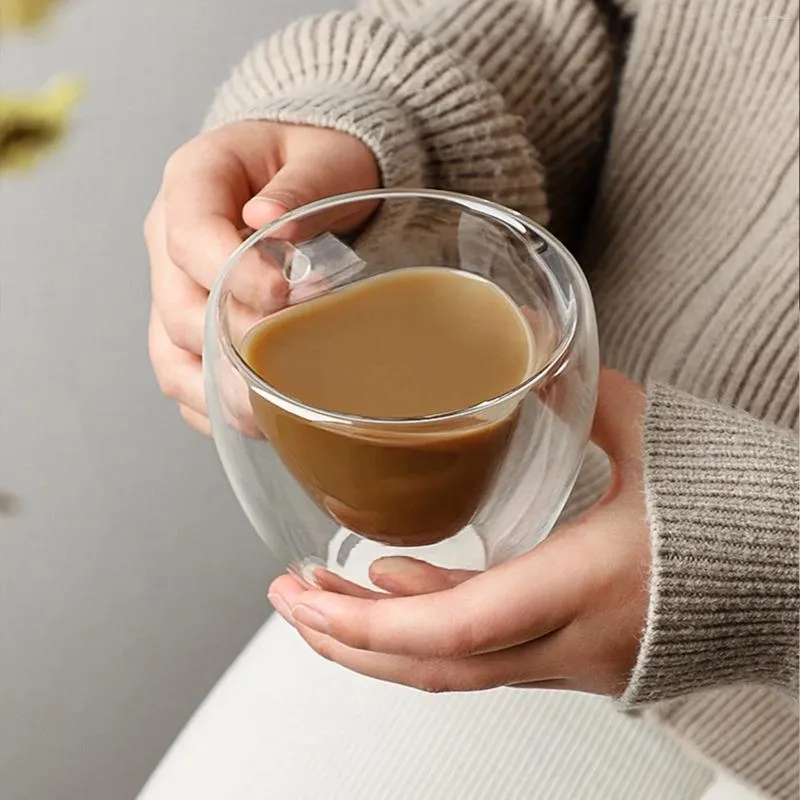 Bicchieri da vino Tazza in vetro a forma di cuore Amore Tazze per coppie Tazza a doppia parete Resistente al calore Tè Boccali da birra Latte Caffè Regalo Bicchieri