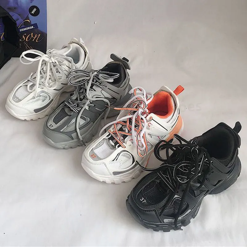 2024 Мужская и женская повседневная обувь. Кроссовки Track 3.0. Роскошные дизайнерские кроссовки. Кожаные кроссовки на платформе Triple S. Ледяно-розовые, синие, белые, оранжевые, черные кроссовки x3.