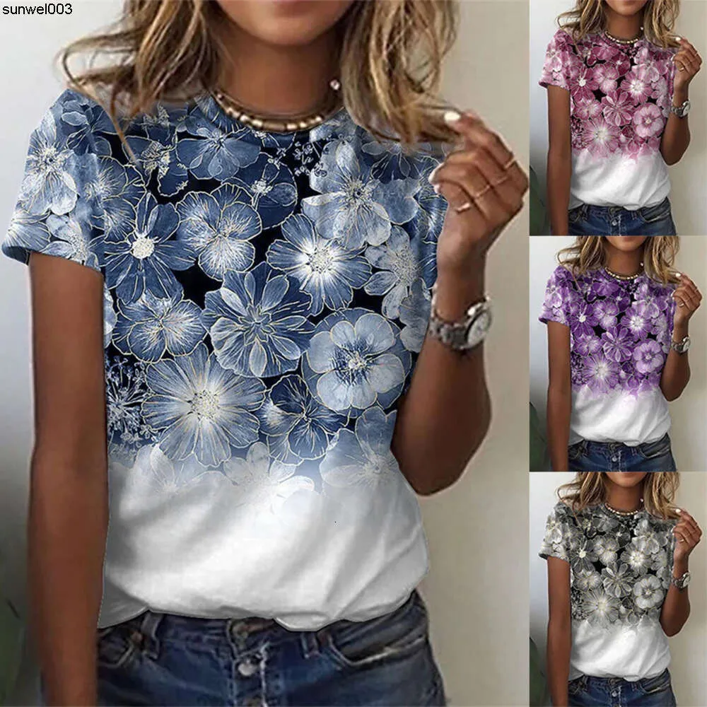 Korte mouwen van ontwerpers verkopen goed Zomerpatroon Digitaal bedrukt Mouwloos T-shirt met ronde hals en ronde hals voor dames 9re3