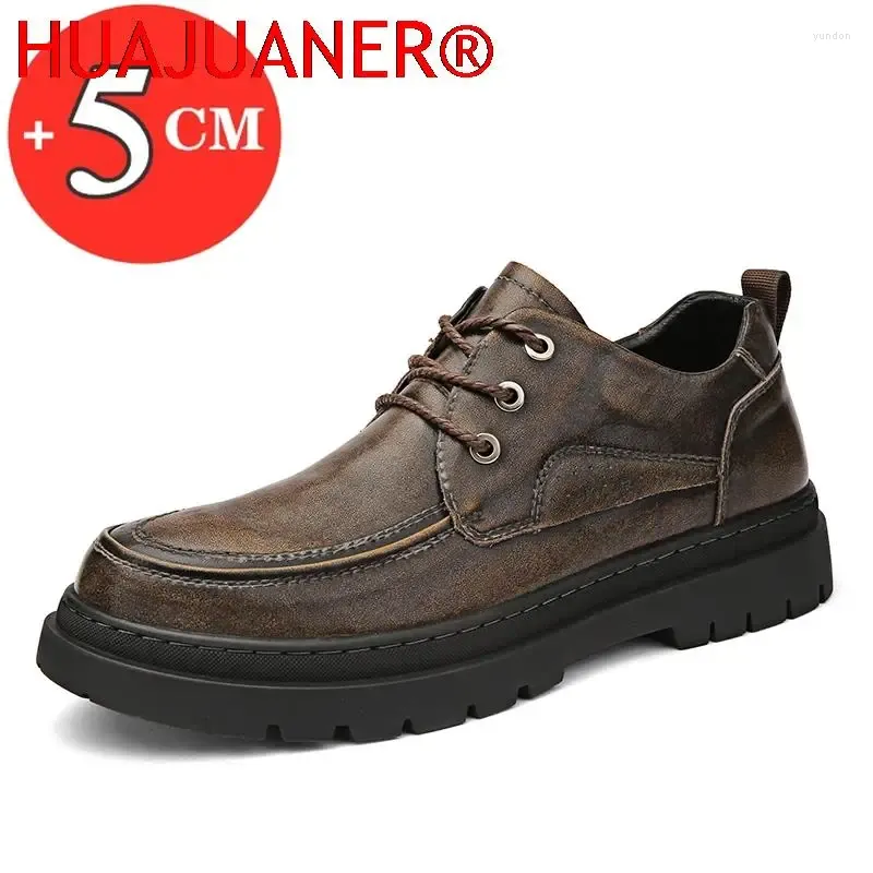 Casual Shoes Flat /5cm höjd Öka män mjuk komfort hiss läder utomhus promenadlägenheter zapatillas hombre