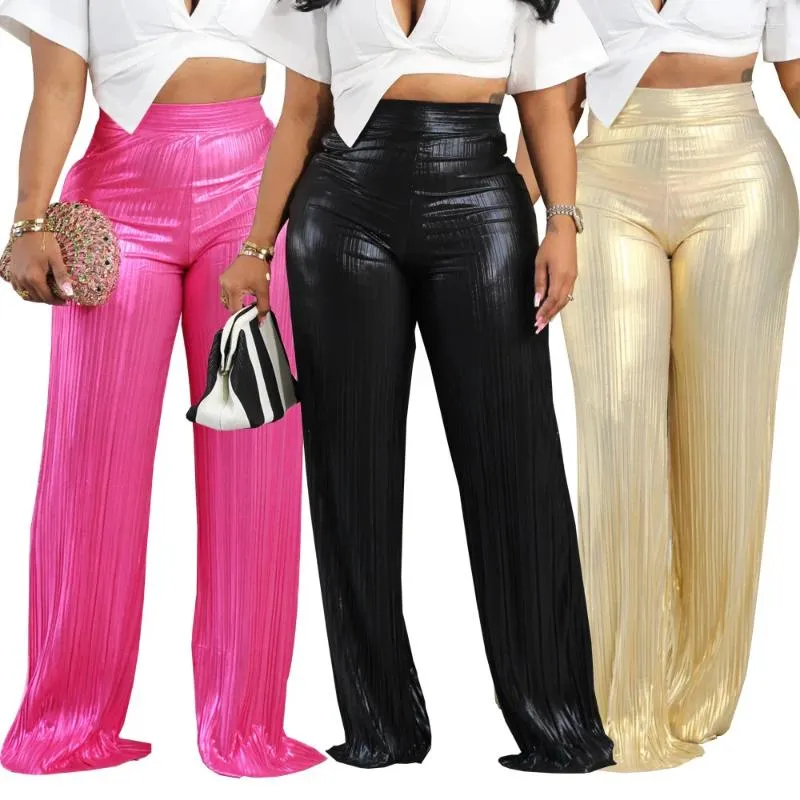 Женские брюки 2024 INS, модные матовые длинные широкие брюки, женские повседневные брюки с высокой талией и складками, женские прямые брюки для вечеринки