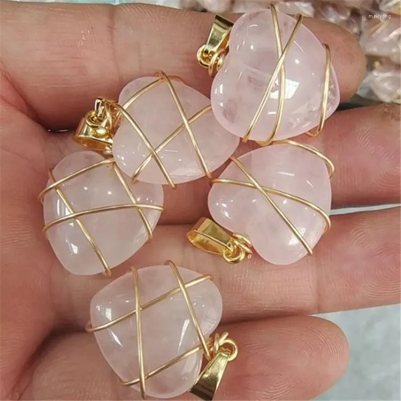 Pendant Necklaces 10PCS Women's Pendants Heart Shape 20MM For Necklace Making Drop Natural Rose Quartz STONE And Opal Glass Material