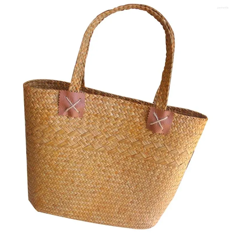 Vasos saco de compras lidar com cesta de flores tote mulheres bolsas de palha piquenique tecelagem verão para algas miss decoração ao ar livre