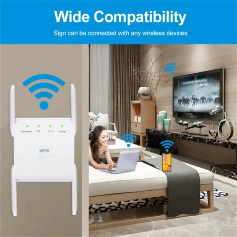 NIEUW 2024 AC1200M Dual Frequency Repeater Wireless Signal Amplifier 5G High Power Wall Extender AP Zender Wit wit