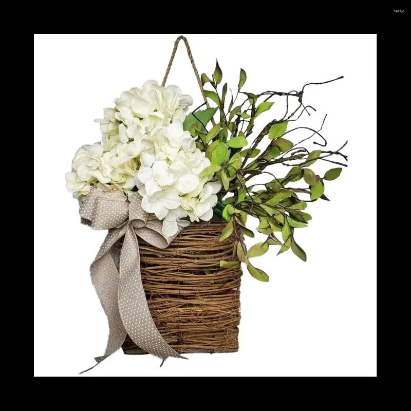 Fleurs décoratives crème hortensia porte cintre panier couronne de fleurs sauvages suspendus maison porche ferme décor