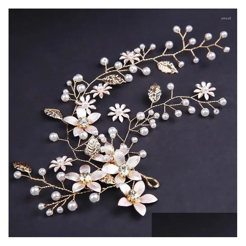 Hair Clips Barrettes Golden Leaves Crystal Pearls Bride Headband Rhinestone Ornaments Women Headpieces Flower Decor Accessories Drop D Oto8P