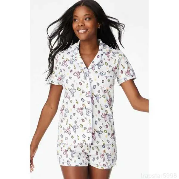 Designer Pajama Preppy Monkey Pjs Y2k Womens Printed Lapel Short Sleeved Top and High Waisted Shorts Two-piece Casual Wear 240301ea38