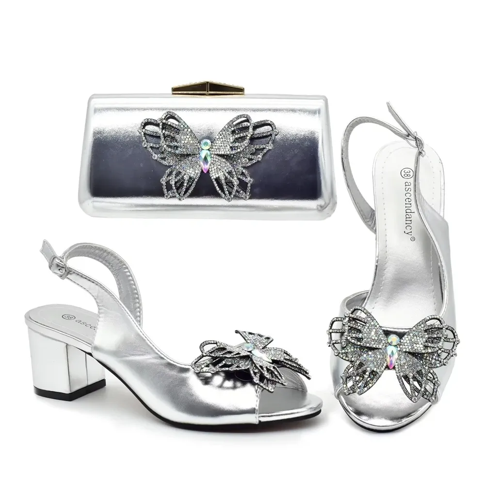 Pumps Doershow Charming Shoes And Bag Matching Set With SILVER Hot Selling Women Italian Shoes And Bag Set For Party Wedding! HAS15