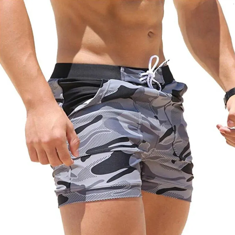 Sommer Herren Bademode Basic Shorts Badehose Surf Camo Strand mit Taschen Männer Sexy 240321