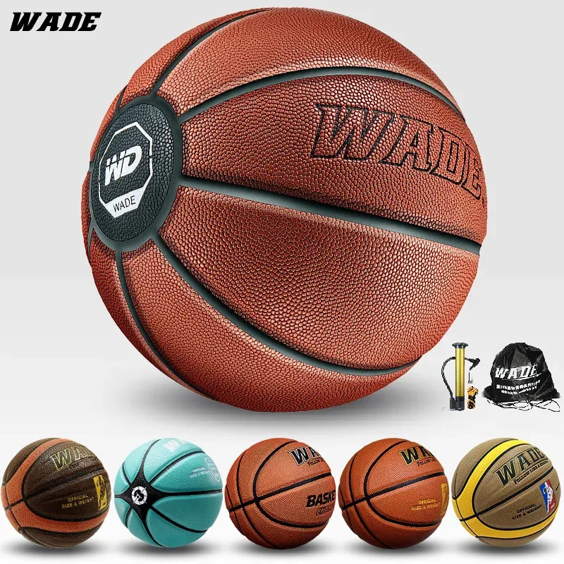 Wade 7# Orijinal Boyut 7 Yumuşak Pu Deri Top Indooroutdoor Yetişkin Basketbol Kahverengi Çocuklar Freebies ile Klasik Çocuklar 240402
