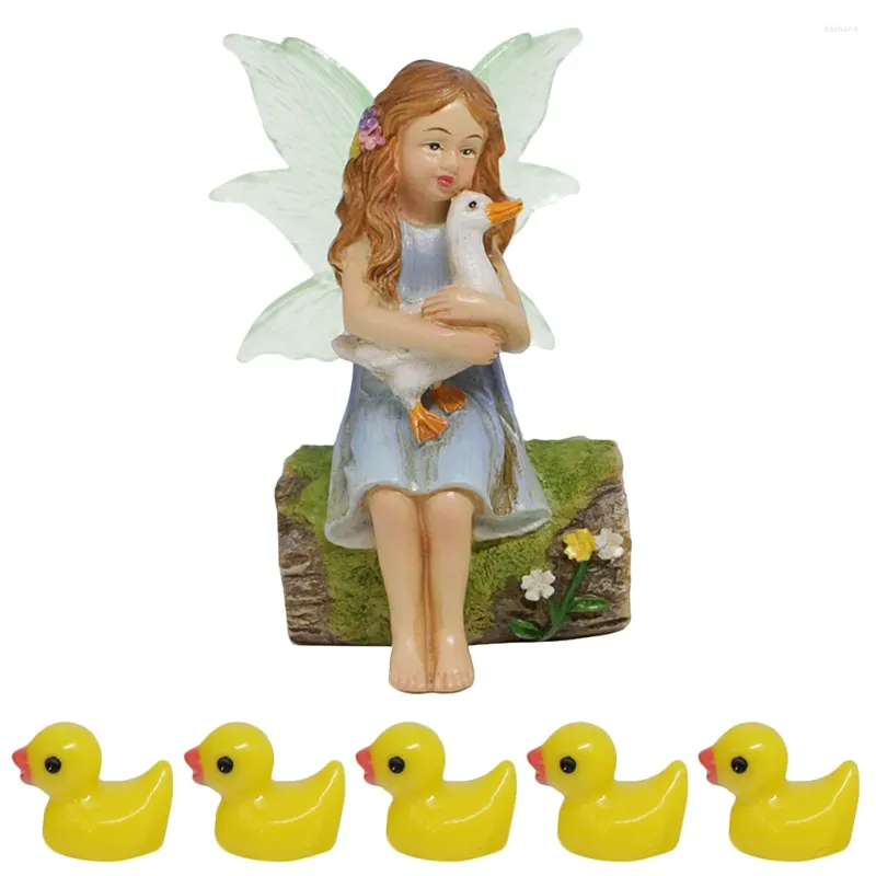 Garden Decorations Girl Ornaments Resin Elf Sculpture Adorable Figurine Home Decor Statue Duck Crafts Realistic Decoration For Wing