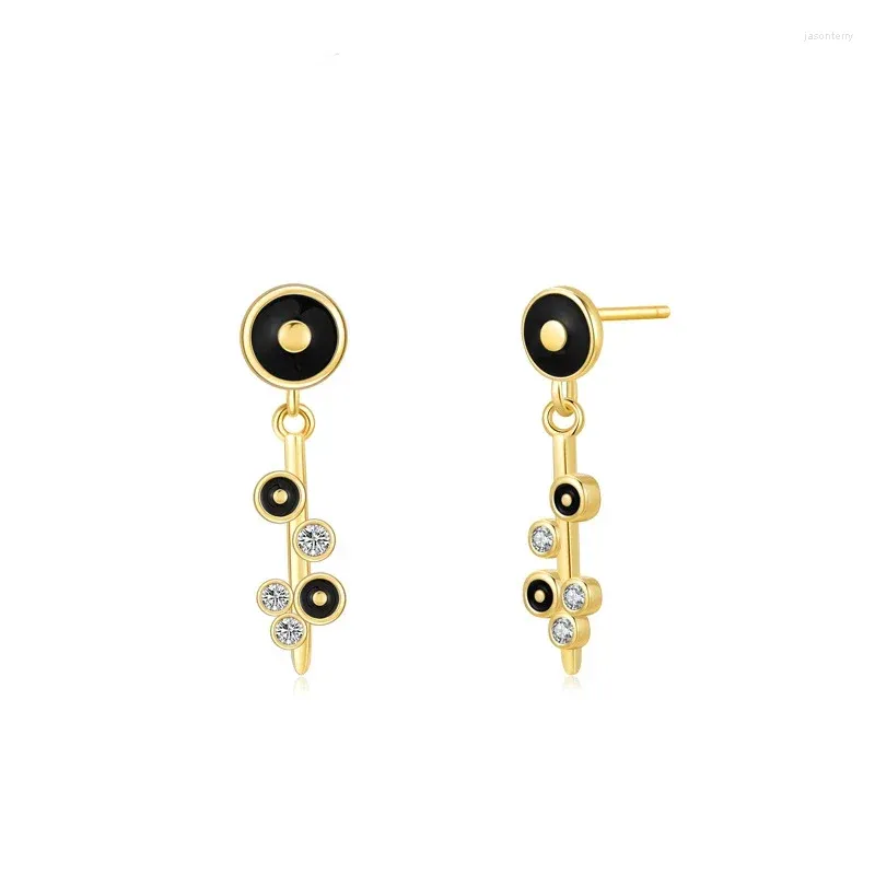 Stud Earrings 925 Sterling Silver Circular Geometric Black Key Sweet And Fashionable Internet Celebrity From Europe America