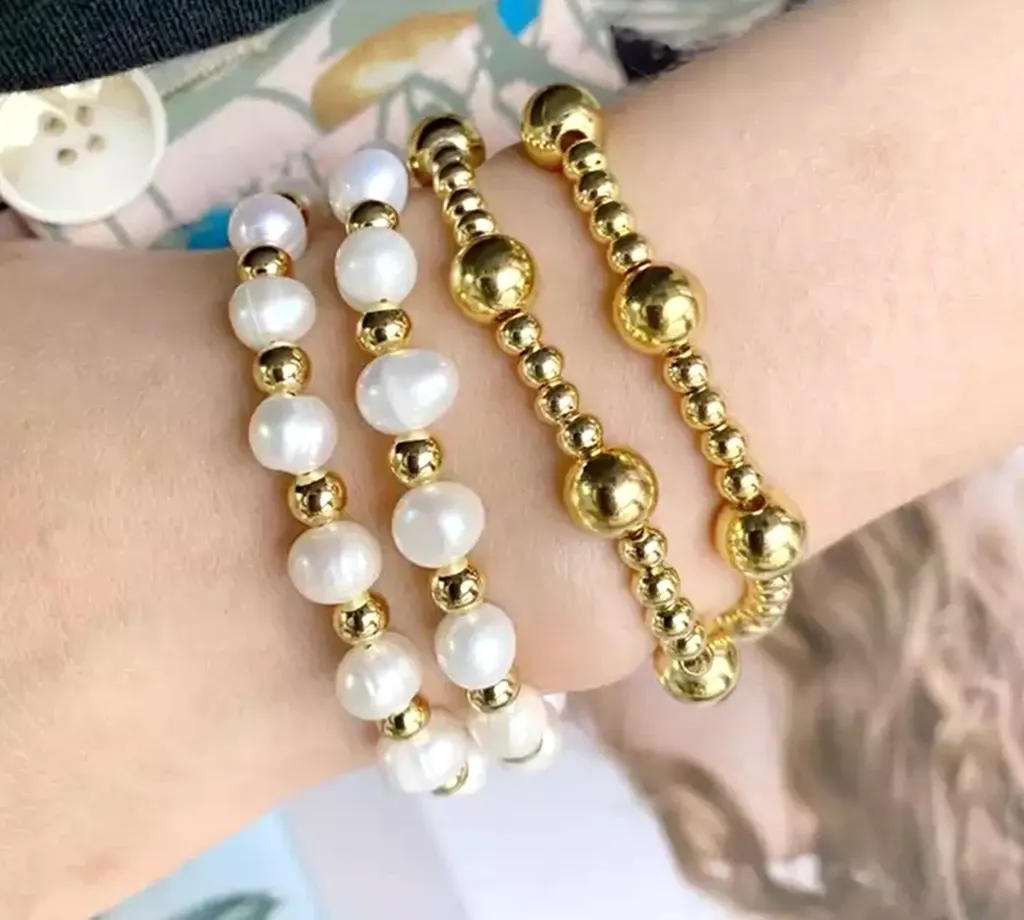 Bracelets 5pcs fabriqués à la main de bijoux en eau douce et bijoux de bijoux perles bracelets de perles plaquées or bracelet réglable pour la fête