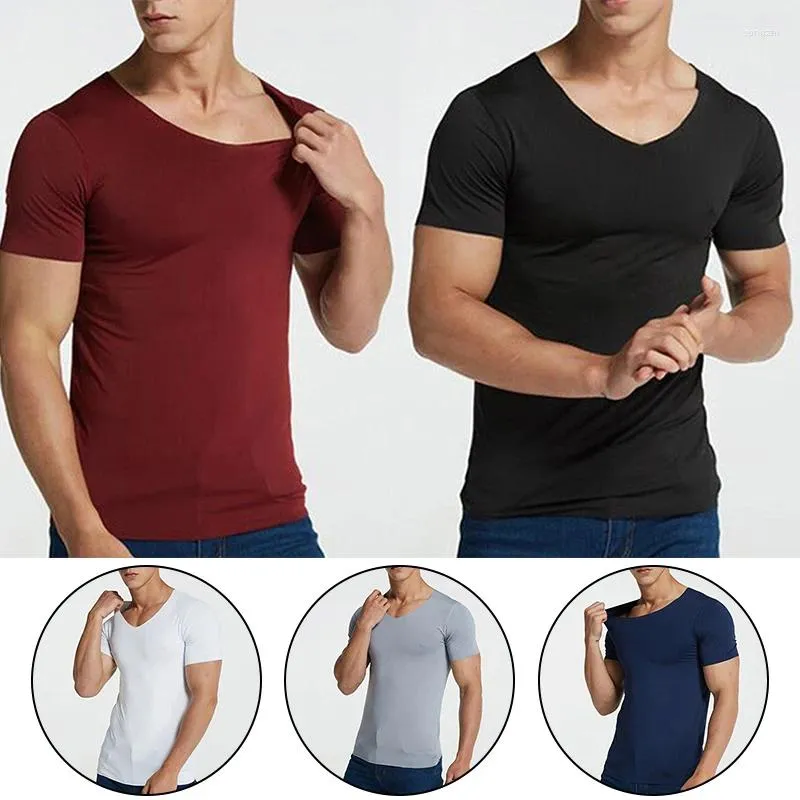 T-shirts pour hommes Chemise d'été sans couture Col en V Séchage rapide Soie glacée Manches courtes T-shirts Couleur unie Respirant Fitness Course Hauts de sport