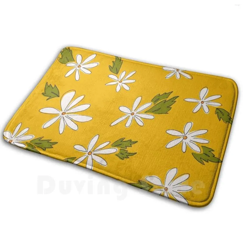 Carpets She Loves Me Soft Non-Slip Mat Rug 1541 Carpet Cushion Daisy Flower Floral Cartoon Sketch 70S 1970S Yellow Mustard