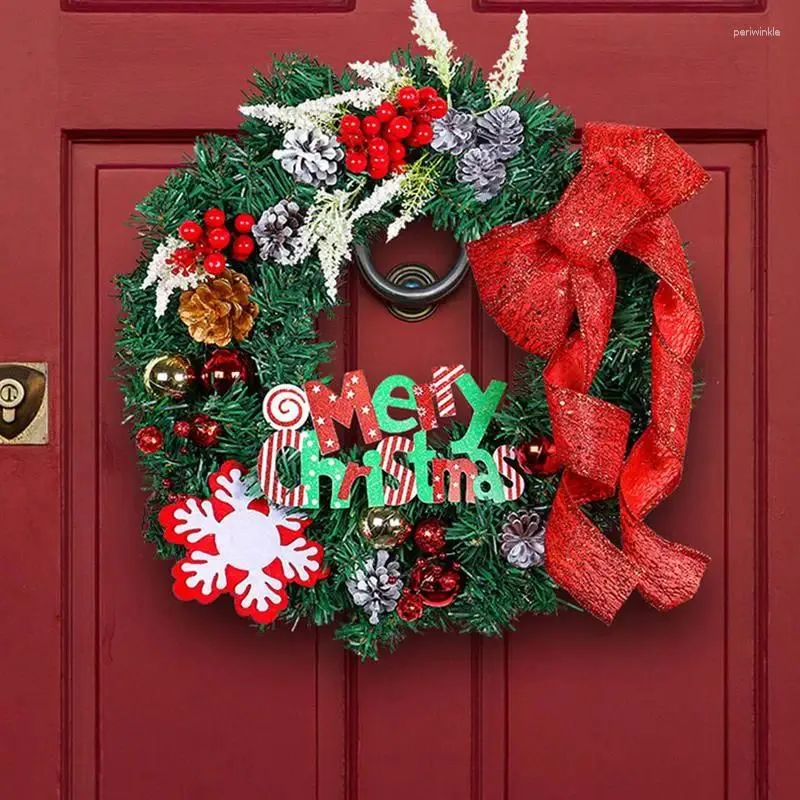 Decorative Flowers Christmas Wreath Front Door Hanging Ornaments Multifunctional Round Pine Bow Letter Plate Garland For Outdoor Decor