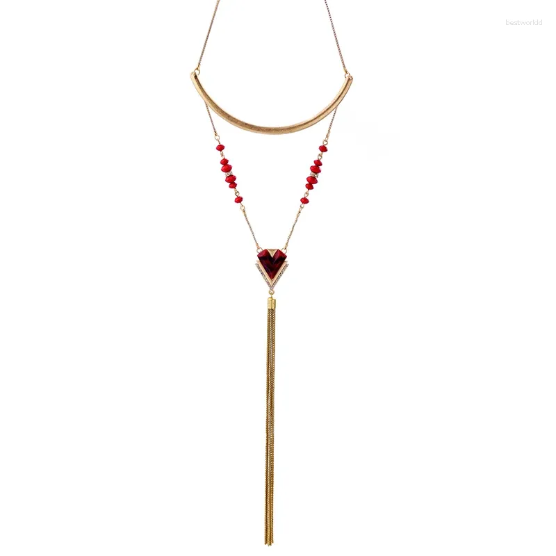 Pendentif Colliers Charme Coeur Rouge Bijoux Romantiques Collier Ras Du Cou À La Main Super Longue Chaîne Collier Gland Exagéré