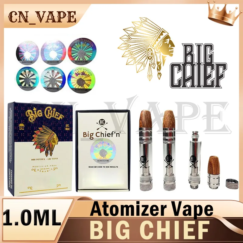 Most Popular Big Chief Vape Cartridge Atomizer with Packaging Wood Tip 0.8ml 1ml Tank Thick Oil Ceramic Coil Vaporizer Carts