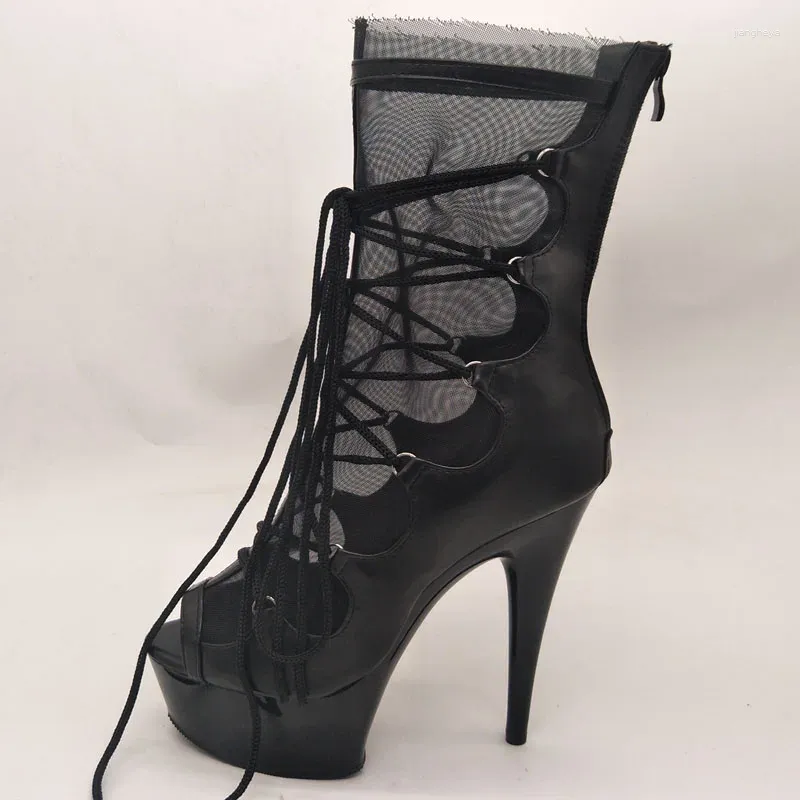 Sapatos de dança laijianjinxia 15cm/6 polegadas pu superior sexy exótico plataforma de salto alto festa botas femininas pólo c081