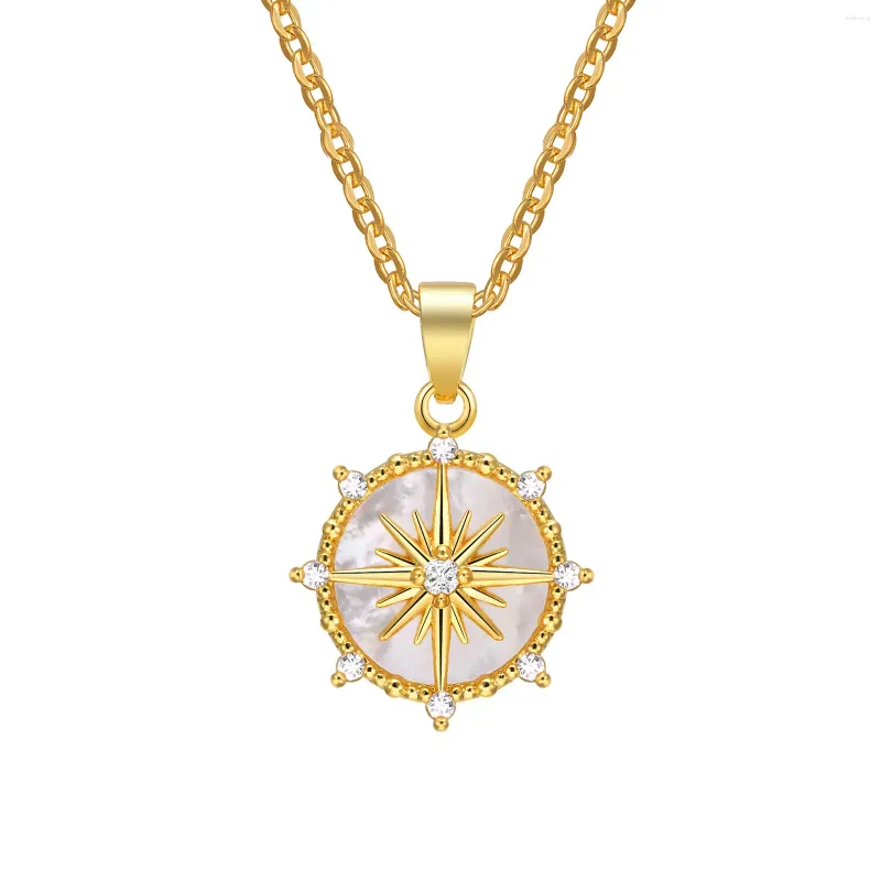 Pendentif Colliers Statemet Naturel Shell Roue de Fortune Collier pour femmes Chaîne en acier inoxydable Charms Bijoux