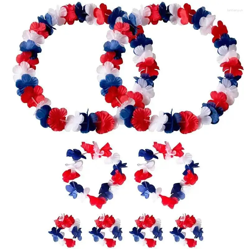 Decorative Flowers Red White Blue Garland King Charles III Party Set 4 Hand Ring Celebrate For Independence Day Coronation Gifts Her Hi