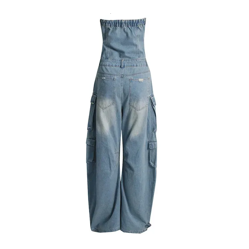 Combinaison En Denim Pour Femme - Style Baggy Vintage, Imprimé Floral - Coton, Poches, Décontractée