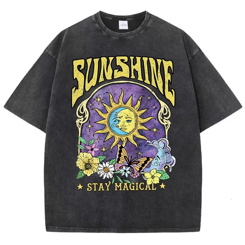 Sunshine Humorous Sun Moon Flower Butterfly Party Donna Top Sport T-shirt casual lavata vestiti alla moda in cotone manica corta allentata 240329