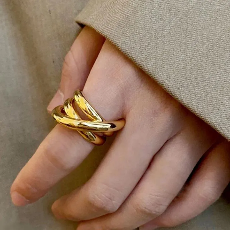 Pierścionki z klastry biżuteria ze stali nierdzewnej minimalistyczna metalowy złoty kolor Pvd Plakowany Pierścień otwierający dla kobiet worki wlać femme imprezowy upuszczenie prezentu