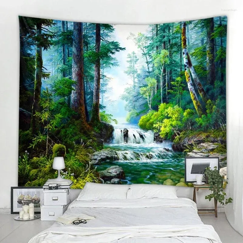 Tapissries 3D Fantasy Forest Landscape Bakgrund Dekorativ Tapestry Nordic Bohemian Hippie Wall Bedroom