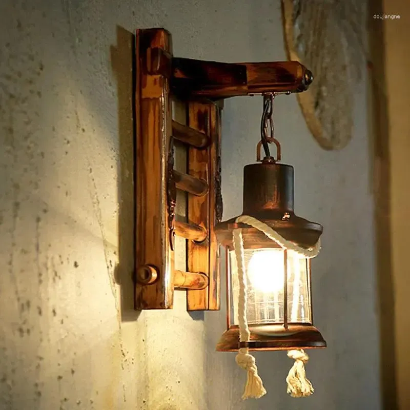 Wall Lamp Vintage Sconce Lights For Home Kerosene Glass Iron Wood Light Fixtures Stair Kitchen Lamps Bathroom Industrial Decor