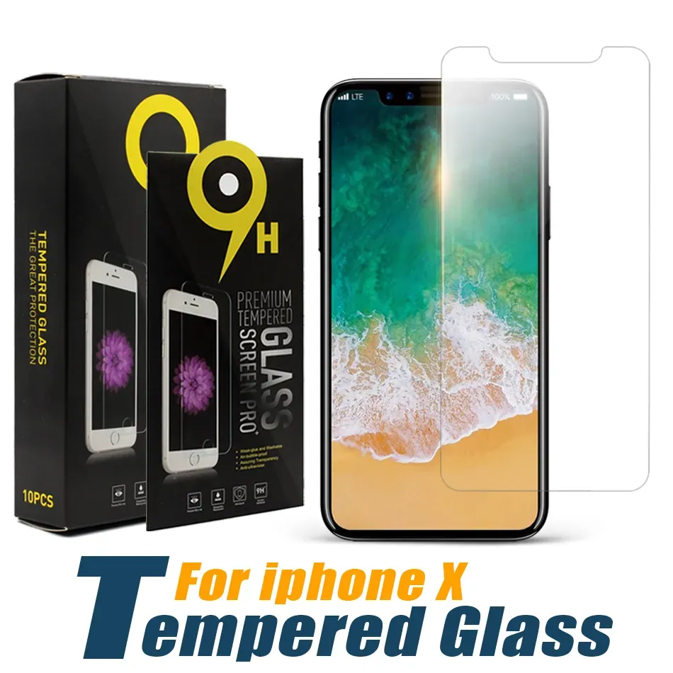 2024 Protecteur d'écran pour iPhone 15 14 13 12 11 Pro Max XS XR Temperred Glass pour iPhone 7 8 Plus LG Stylo 6 Film durci 0,33 mm avec boîte en papier