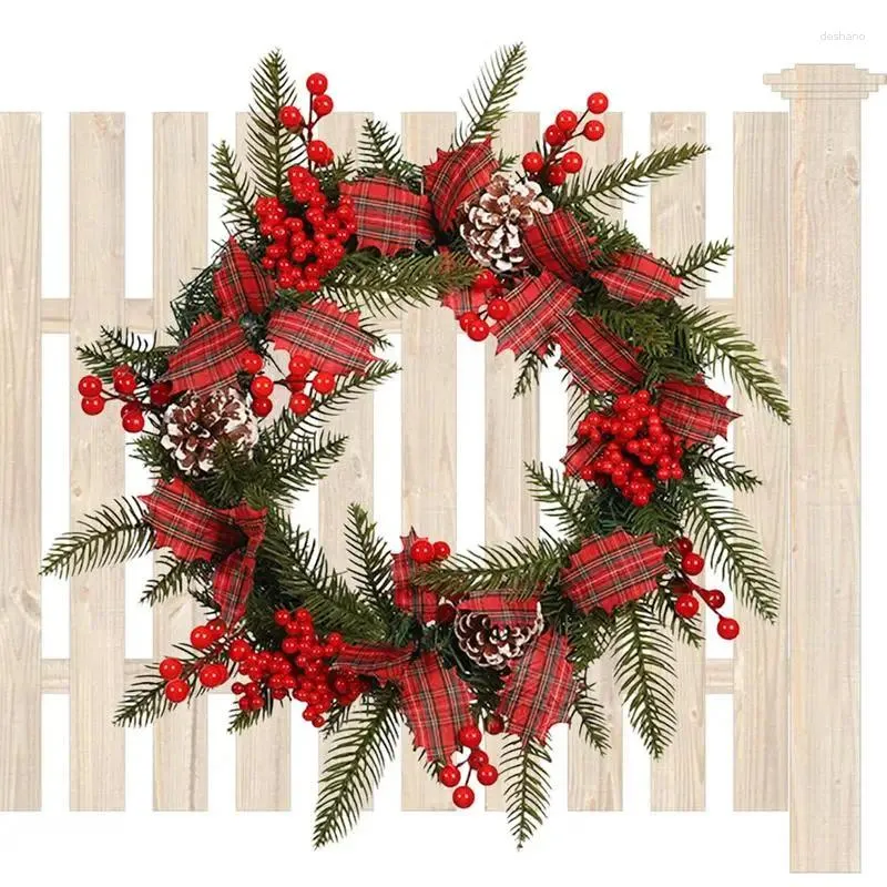 Dekorativa blommor julkrans främre dörrfönster hängande krans tallkon konstgjorda xmas träd ornament dekor