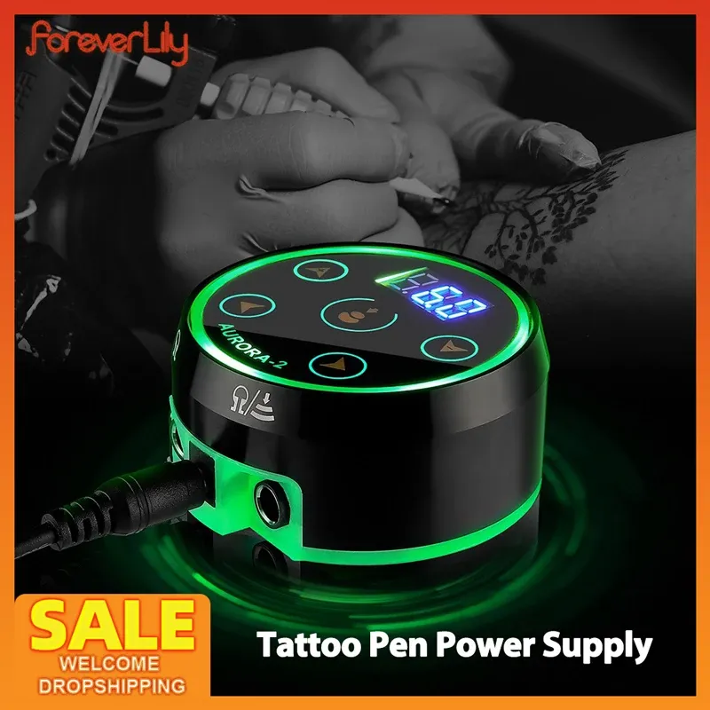 Machine Tattoo Pen Alimentation Power Mini Aurora LCD Tatouage Alimentation Tension réglable avec adaptateur pour le pistolet de tatouage rotatif en bobine Hine