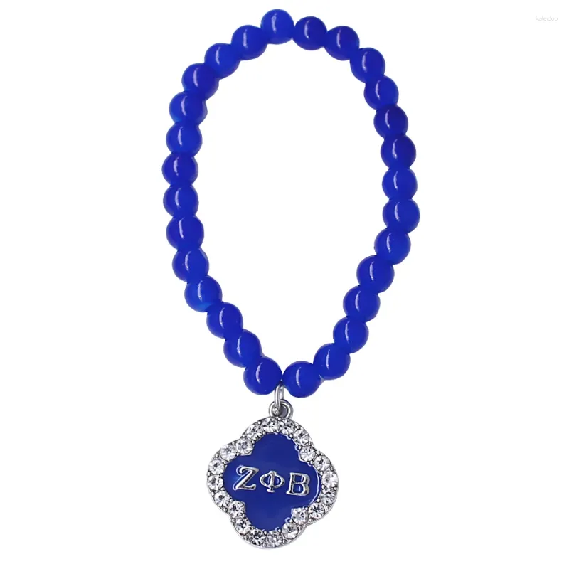 Charm Bracelets Fashion Greece Sorority ZETA PHI BETA Society Blue Rhinestone Beads Elastic Bracelet Bangle