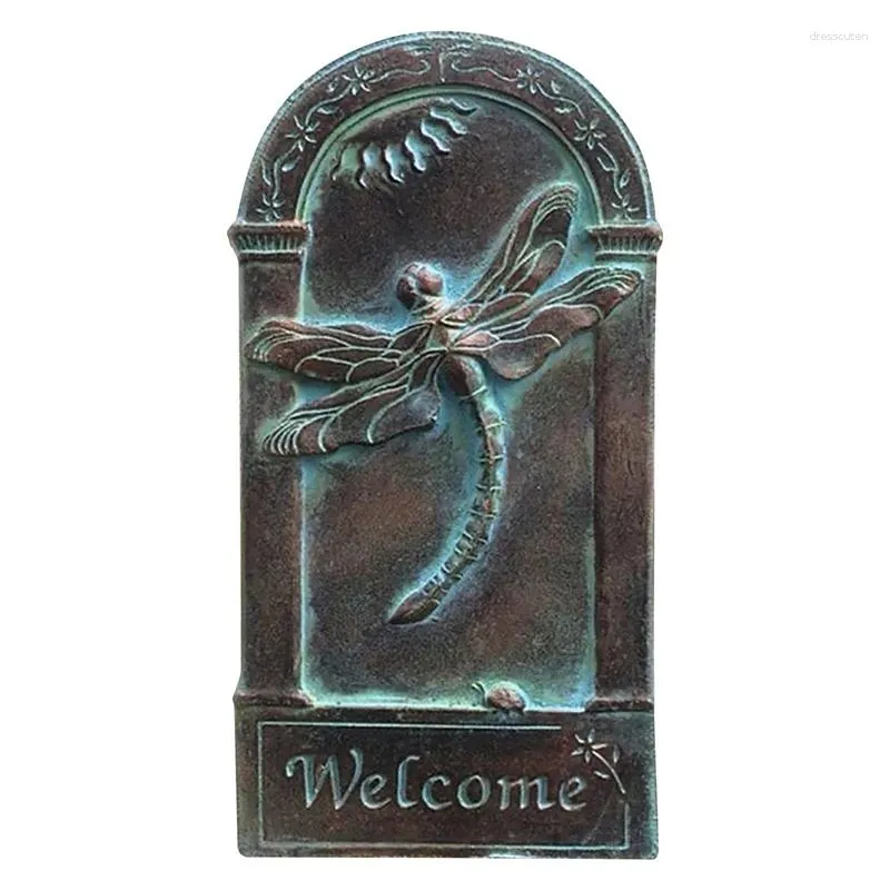 Decorative Figurines Garden Dragonflies Arched Welcome Plaque Pendant Outdoor Resin Decoration Wall Hanging