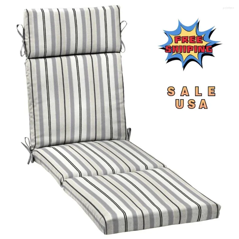 Cuscino 72" X 21" Chaise longue rettangolare a righe grigie, 1 pezzo, confortevole, si adatta alla maggior parte delle lounge da patio all'aperto standard