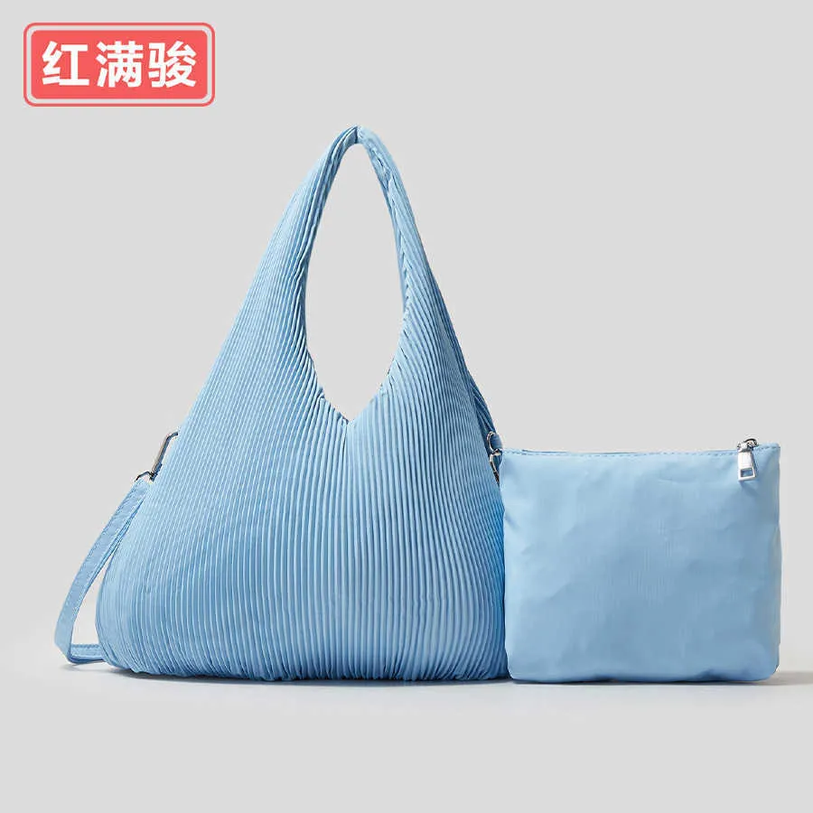 Bolsa de tecido de náilon plissada de cetim elegante e minimalista para mulheres, bolsa crossbody de ombro único macia para crianças e mães, bolsa nas axilas estilo preguiçoso 240402