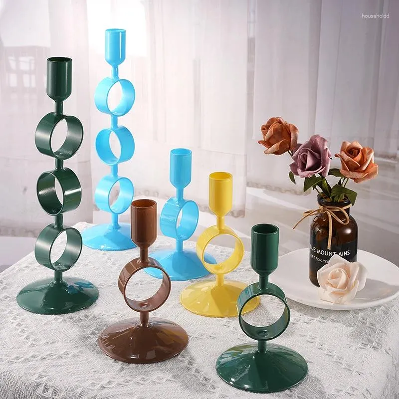 Candle Holders European Style Metal Wedding Table Stand Colorful Candlestick Holder Circular Glass