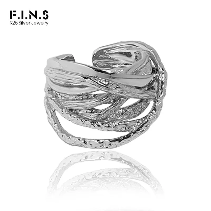 Fenor flerskiktade tjocka linjer S925 sterling silver öppen ring som slingrar bred oregelbunden justerbara fingerringar för kvinnor män 240322