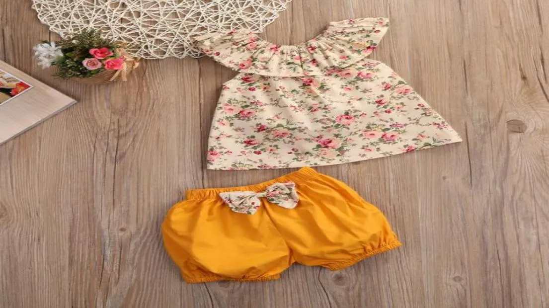 Zomer pasgeboren kledingset prinses bloemen tanktop strik shorts broek 2 STUKS meisjeskleding baby-outfits peuter Kids7601902